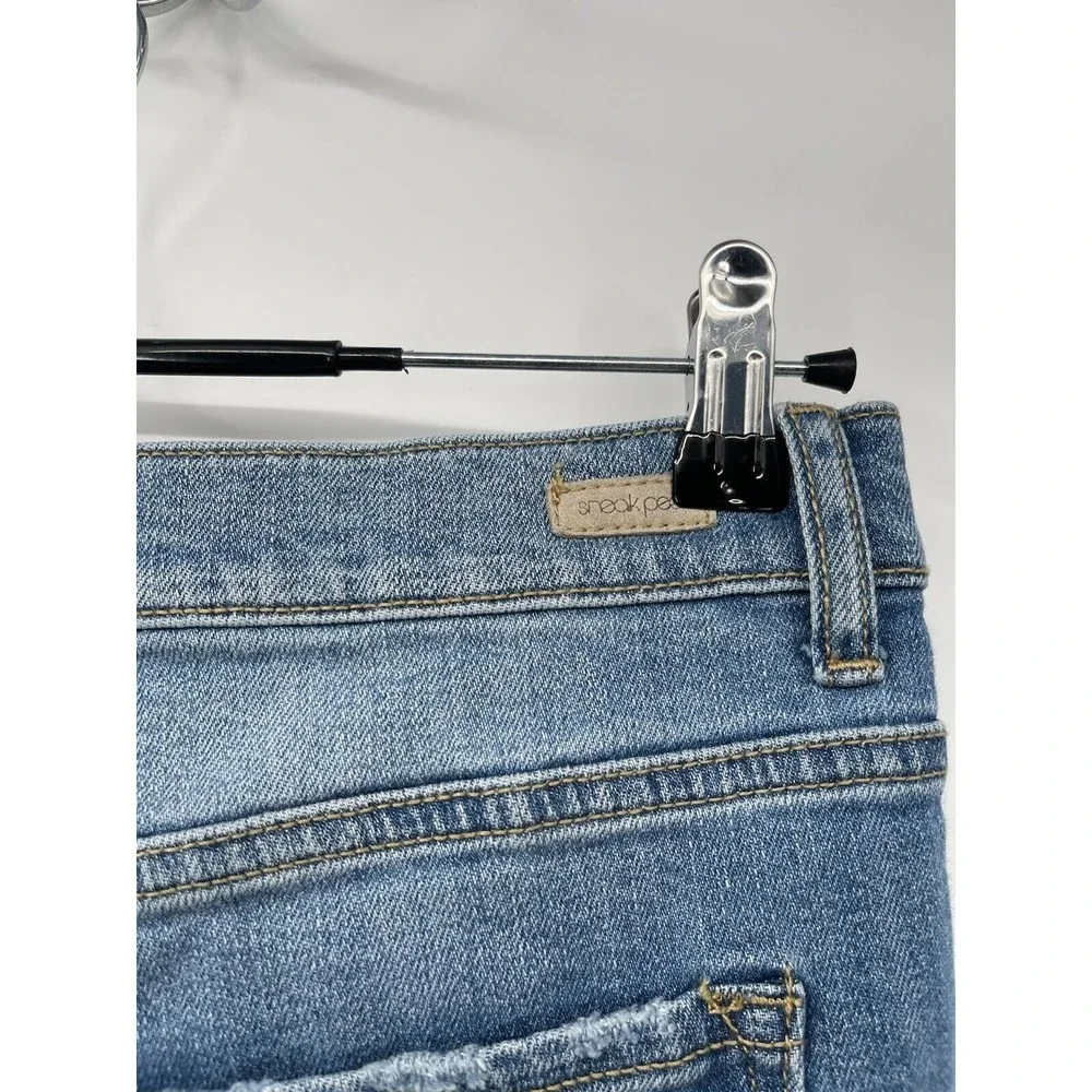Sneak Peek 11/30 Distressed High Rise Jeans Womens Blue Frayed Hem‎ Side Slit